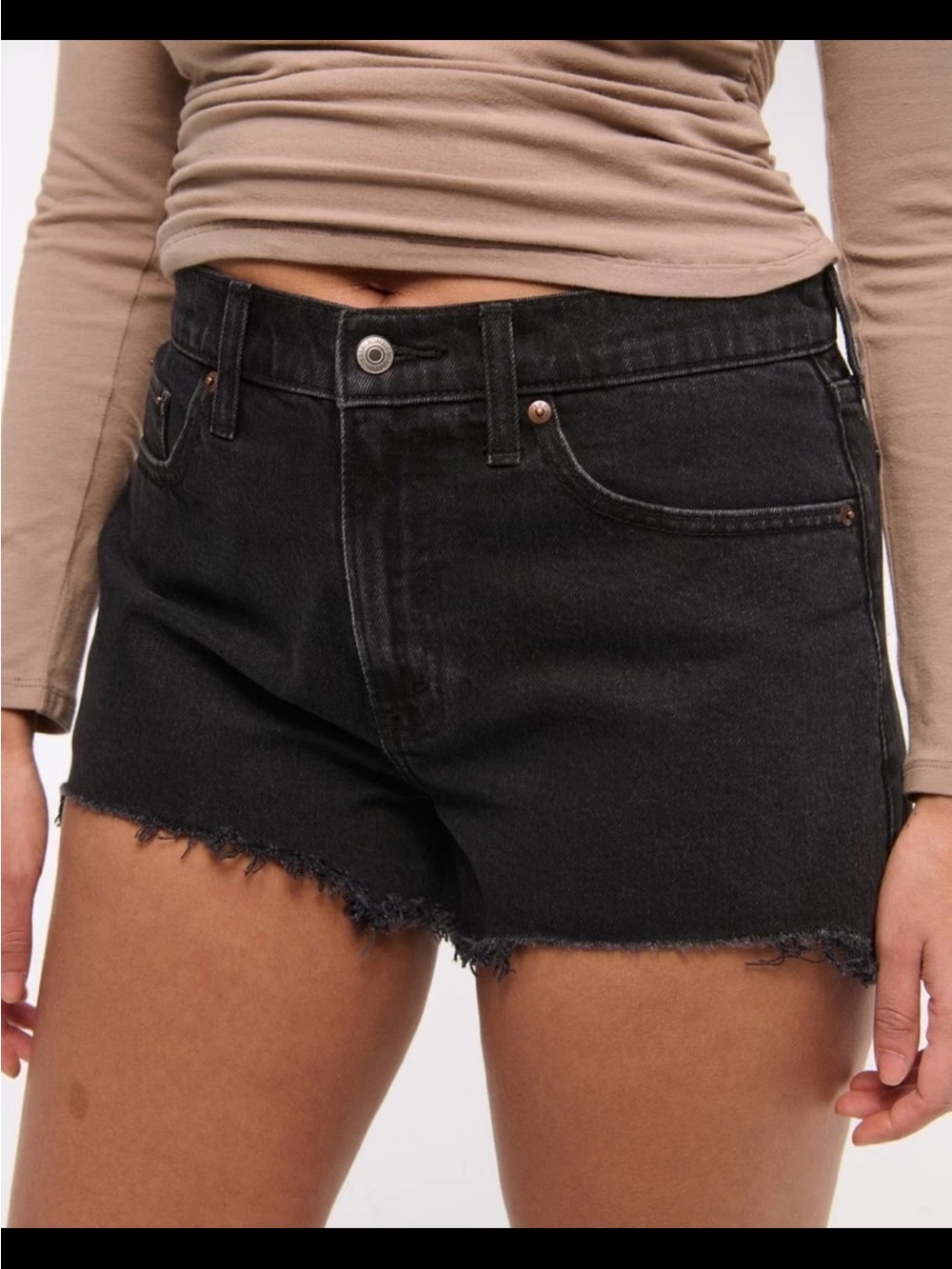 Abercrombie & Fitch Black Denim Frayed-Hem Jean Shorts